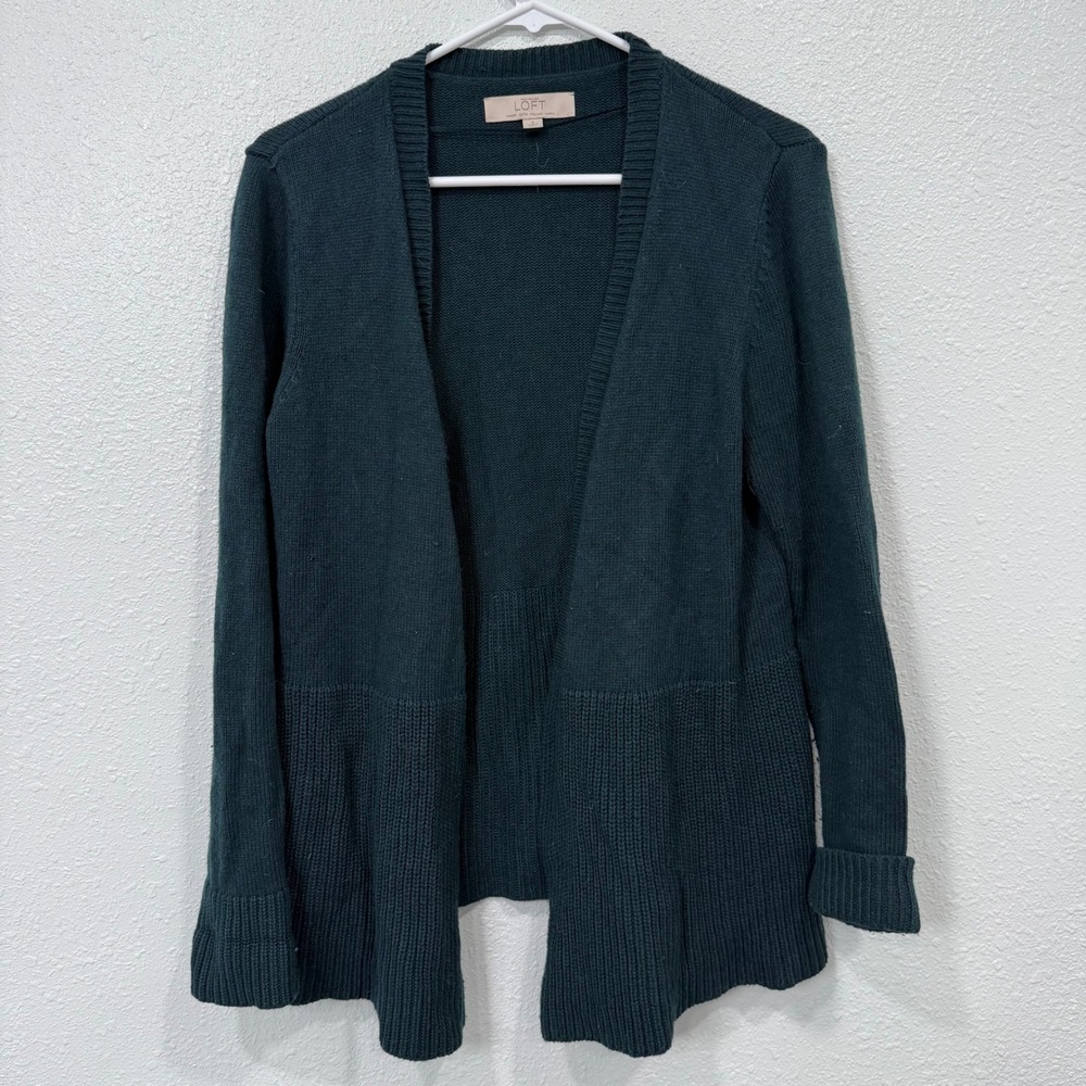 LOFT Women's Dark Teal‎ Open Front Cardigan Sweater Knit Italian Yarn Medium